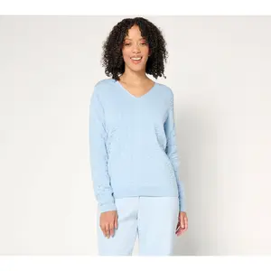 Joan Rivers Cotton Seersucker V-Neck Sweater