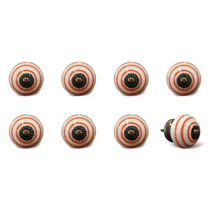 212 MAIN 1.5 in Orange & White Ceramic-Metal Drawer Pull Knobs - Set of 8, Traditional Door Hardware for Large Home Appliances