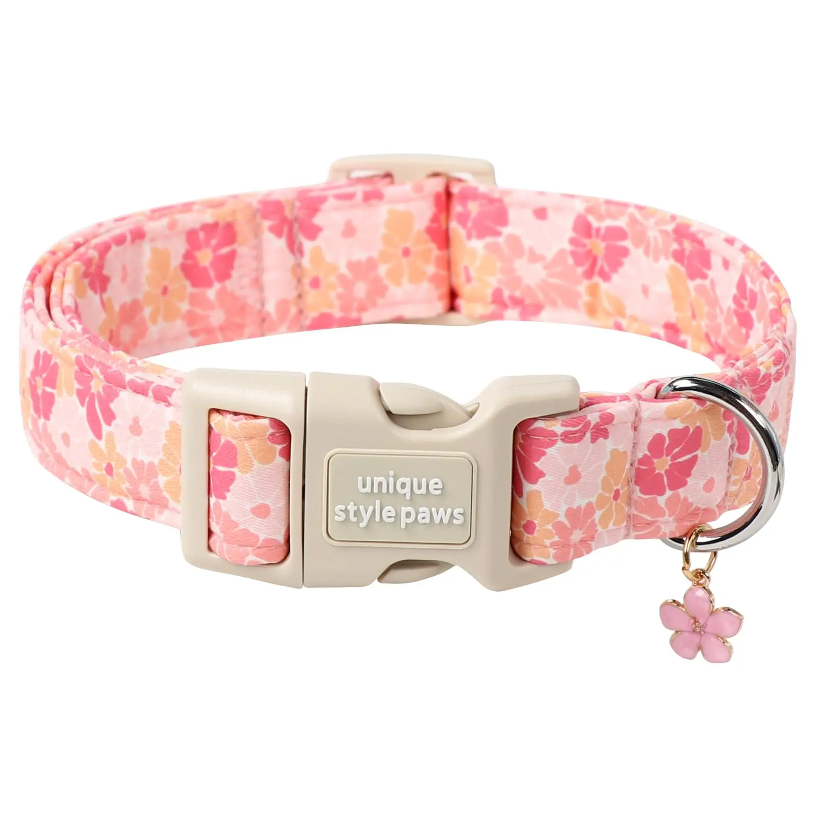Unique Style Paws Spring Flower Dog Collar with Plastic Buckle for Small, Medium & Large Dogs - Adjustable Puppy Accessory for Girl Boy Dogs