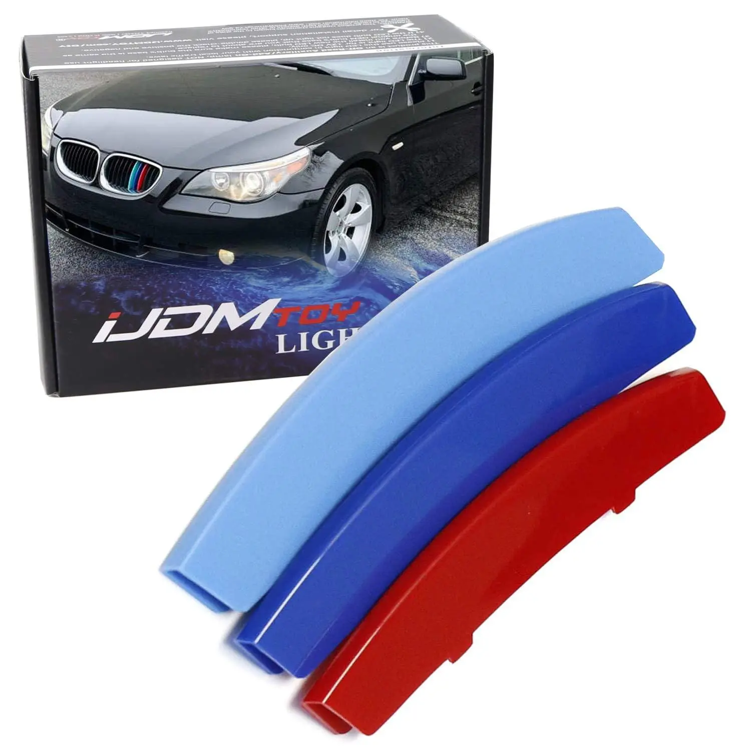 iJDMTOY Exact Fit M-Color Grille Insert Trims For BMW 2004-2010 E60 5 Series 525i 528i 530i 535i 540i 545i 550i M5 Front Center Kidney Grilles (11 Beams)