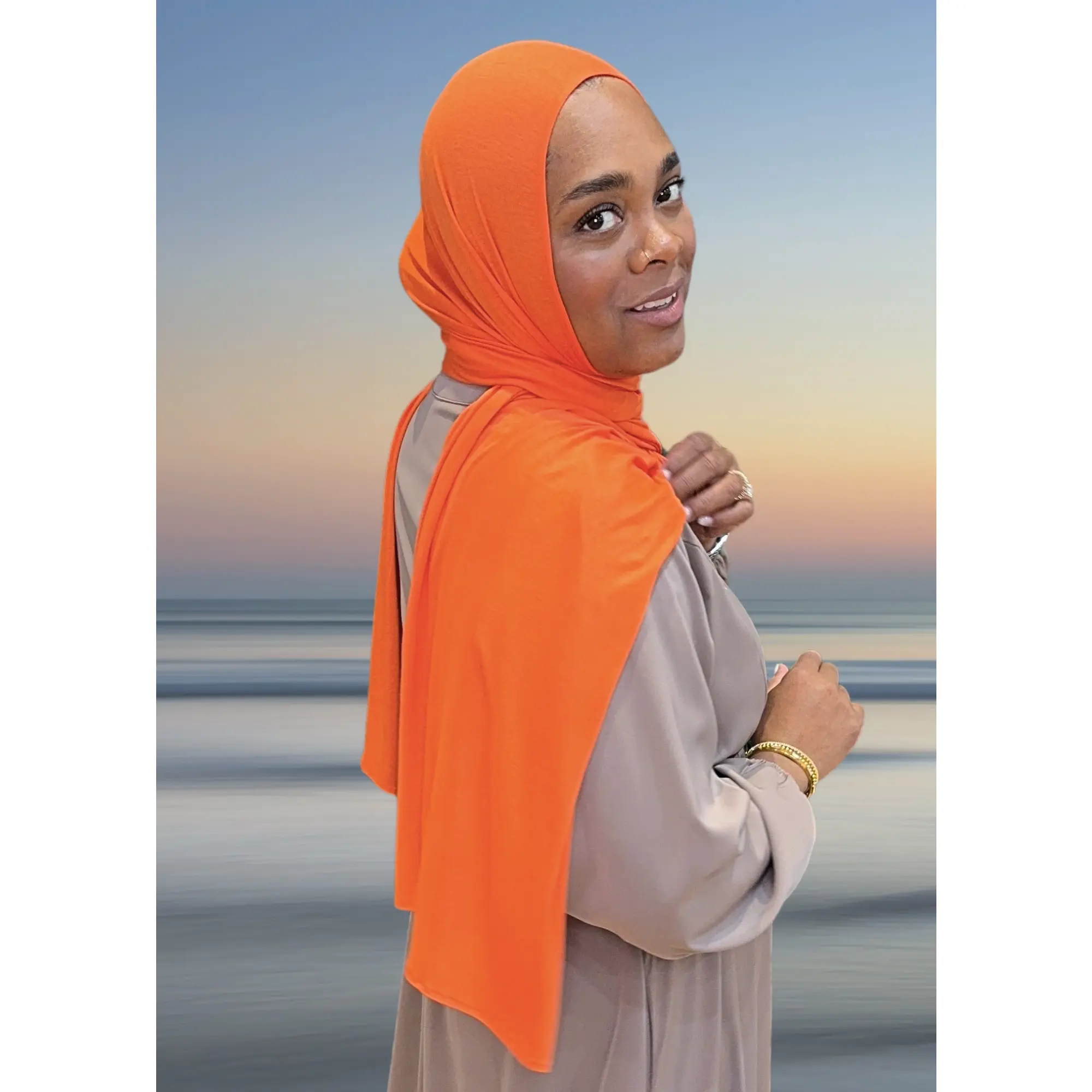 Papaya XL Jersey Knit Hijab in Orange - Versatile and Stylish Design for Everyday Wear
