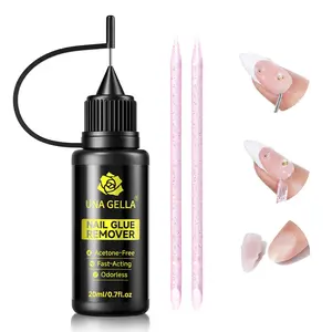 UNA GELLA Nail Glue Remover for Press on Nails，20ml Pinpoint Non-Acetone Gel Nail Glue Remover for Nails Tips，Gentle Nail Polish Remover with Upgraded Stick Easy Removal DIY Manicure Supply