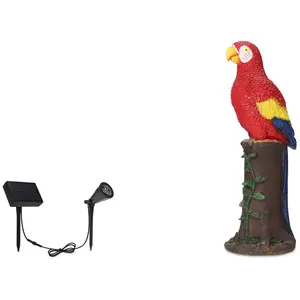 Techko Red Parrot Statue with Solar Spotlight