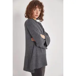 Reverse Stitch Knit Sweater - Charcoal Gray