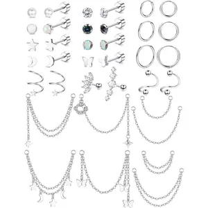 YADOCA 20G Hypoallergenic Helix Earrings For Women Surgical Steel Helix Piercing Jewelry Flat Back Stud Earrings Small Hoop Earrings Dangle with Chain Cartilage Helix Tragus Piercing Jewelry