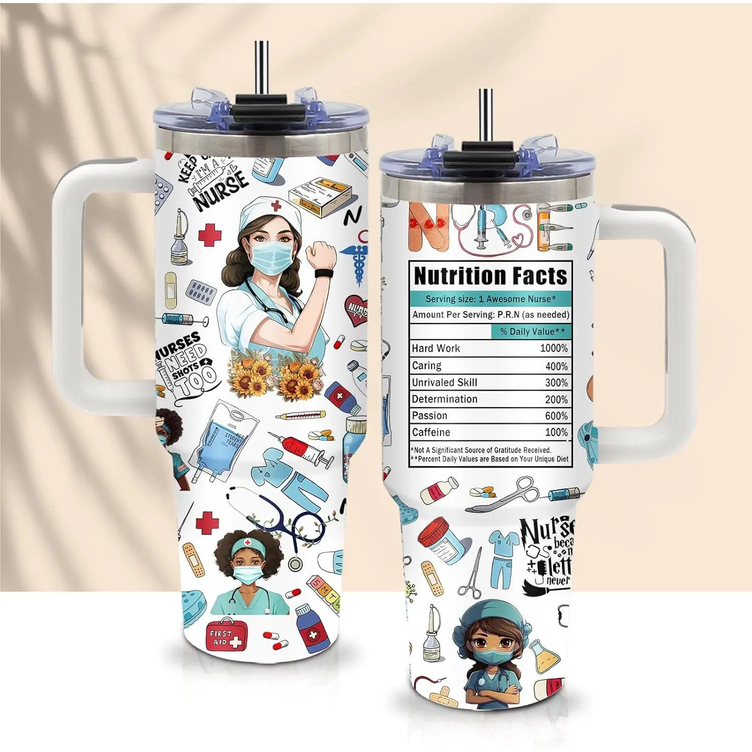 40oz Nurse Cups Tumbler with Handle Stainless Steel Nurse Appreciation Gifts for Women Coffee Travel Mug, Nurses Week Nursing School Graduation Gifts