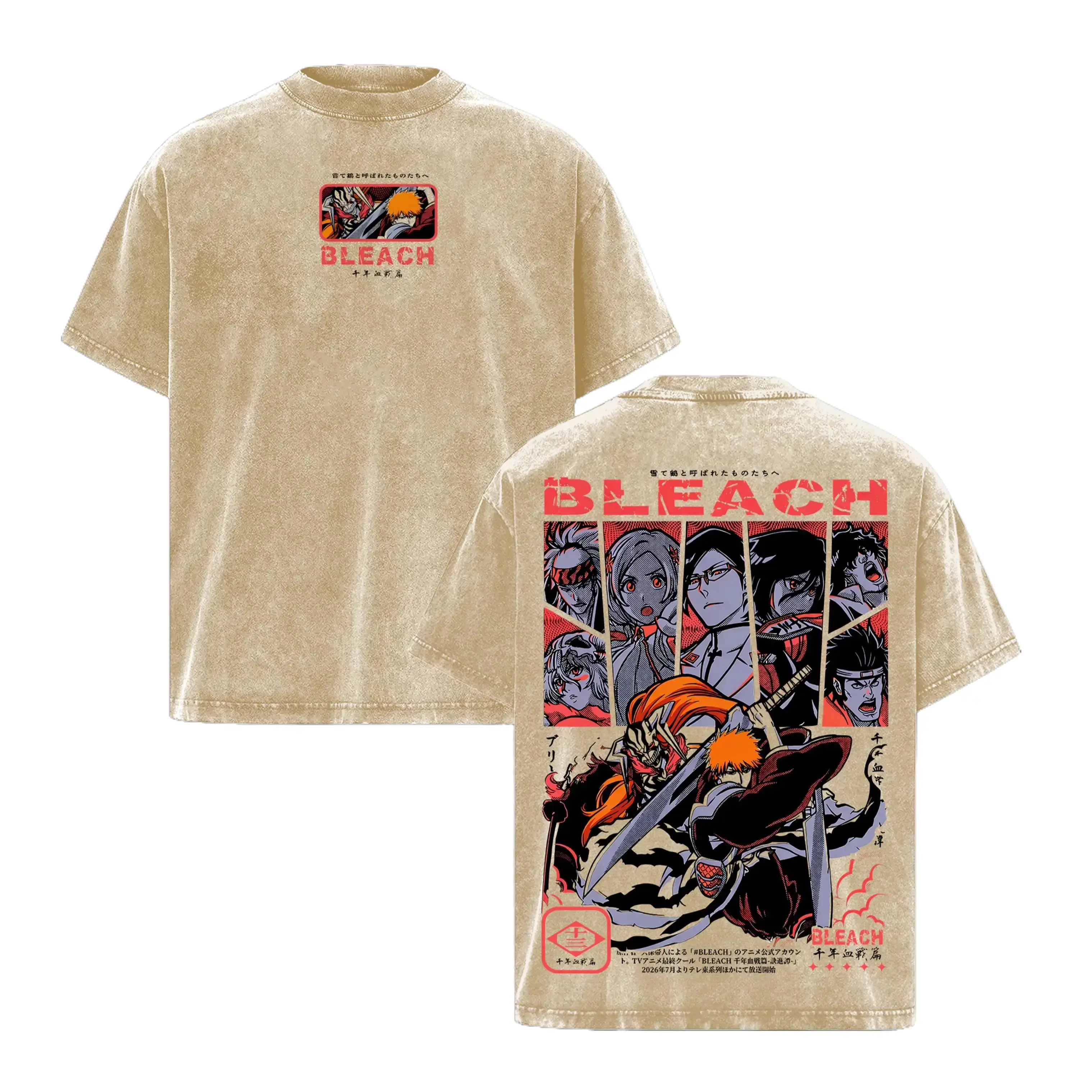 Bleach Ichigo Bankai Rukia Orihime Uryu Chad Renji Anime Shirt Vintage Oversized Tee Graphic Streetwear Heavy Cotton T Shirt Manga Fans Gift Cool Outfit Unisex Style