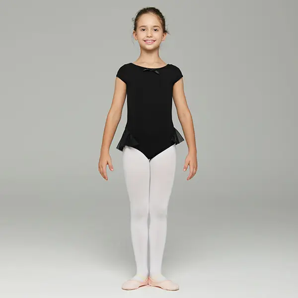 MdnMd  Girls Short Sleeves With Swallowtail Skirt Ballet Dance Gymnastic Training Leotards 005
