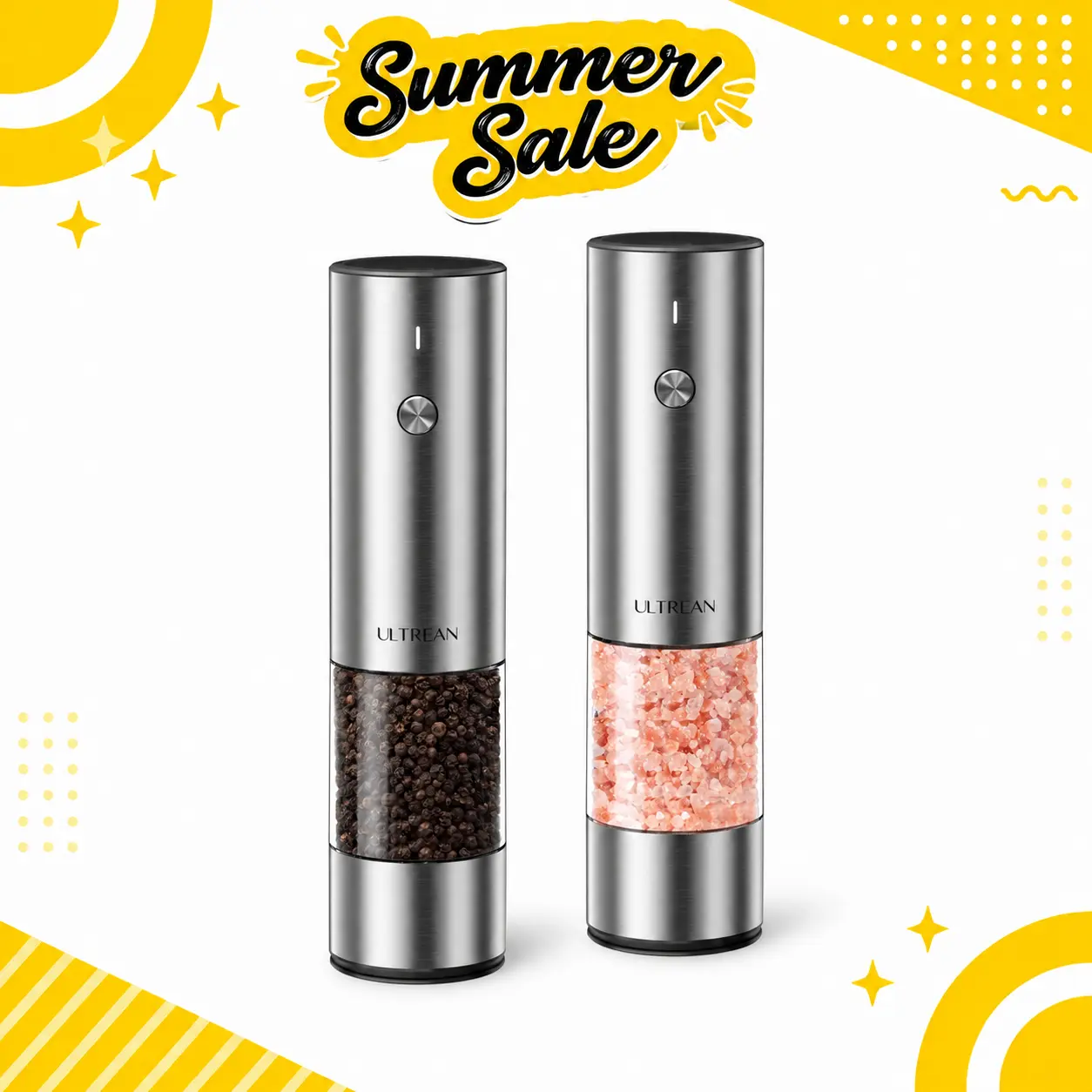 Ultrean Electric Salt & Pepper Grinder Sets （2PCS）- LED Light,Rechargeable, Freely adjustable grind size(6 Settings) , One button,One hand,Huge upgrade, for Home Kitchen & BBQ,Gift,Mother's Day gift