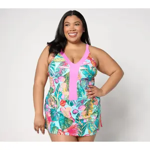 Susan Graver Soleil V-Neck Color Blocked Swim Dress