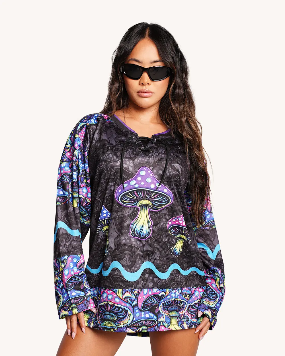 iHeartRaves Unisex Oversized Breathable Psychedelic UV Glow Shroomies Hockey Jersey