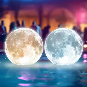 Full Moon Floating Pool Lights Solar Powered - 14" Inflatable PVC Light Up Pool Balls for Swimming Pool, Solar Pool Lights that Float, Pool Owners (2 Pack)