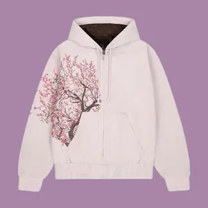 Retro Cherry Blossom Embroidery Oversized Zip Hoodie for Men Y2K Harajuku Hip-Hop Gothic Couple Long Sleeve Sweatshirt Ideal for Trendy Wear