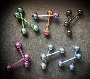 PAIR of Titanium Ion Plated Nipple or Tongue Ring Barbells 12mm 14mm 16mm 19mm