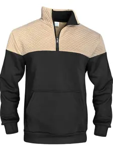 KZZ Men's Fall/Winter Patchwork Design Casual Stand-Up Collar Zipper Hoodie Stylish Commuter Sweatshirt New Arrival Men's Warm Pullover christmas gifts for him