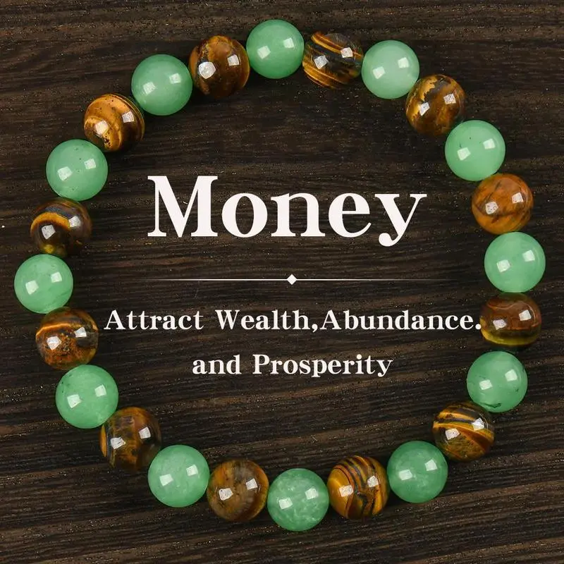 Women's Colorblock Boho Natural Gemstone Bracelet - Attraction Bracelet with Green Aventurine, Tiger's Eye Healing Crystals, Beaded Funky Costume Jewelry, Money Magnet Gift, Boho Stone Bracelet