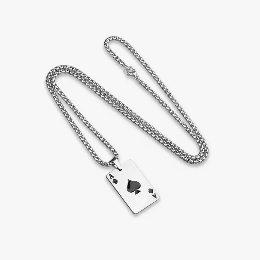 Titanium Steel Ace of Spades Pendant Necklace - 23.6 in Box Chain, Ace Motif Charm, Unisex Streetwear Outfits Luck Fashion Costume Jewelry