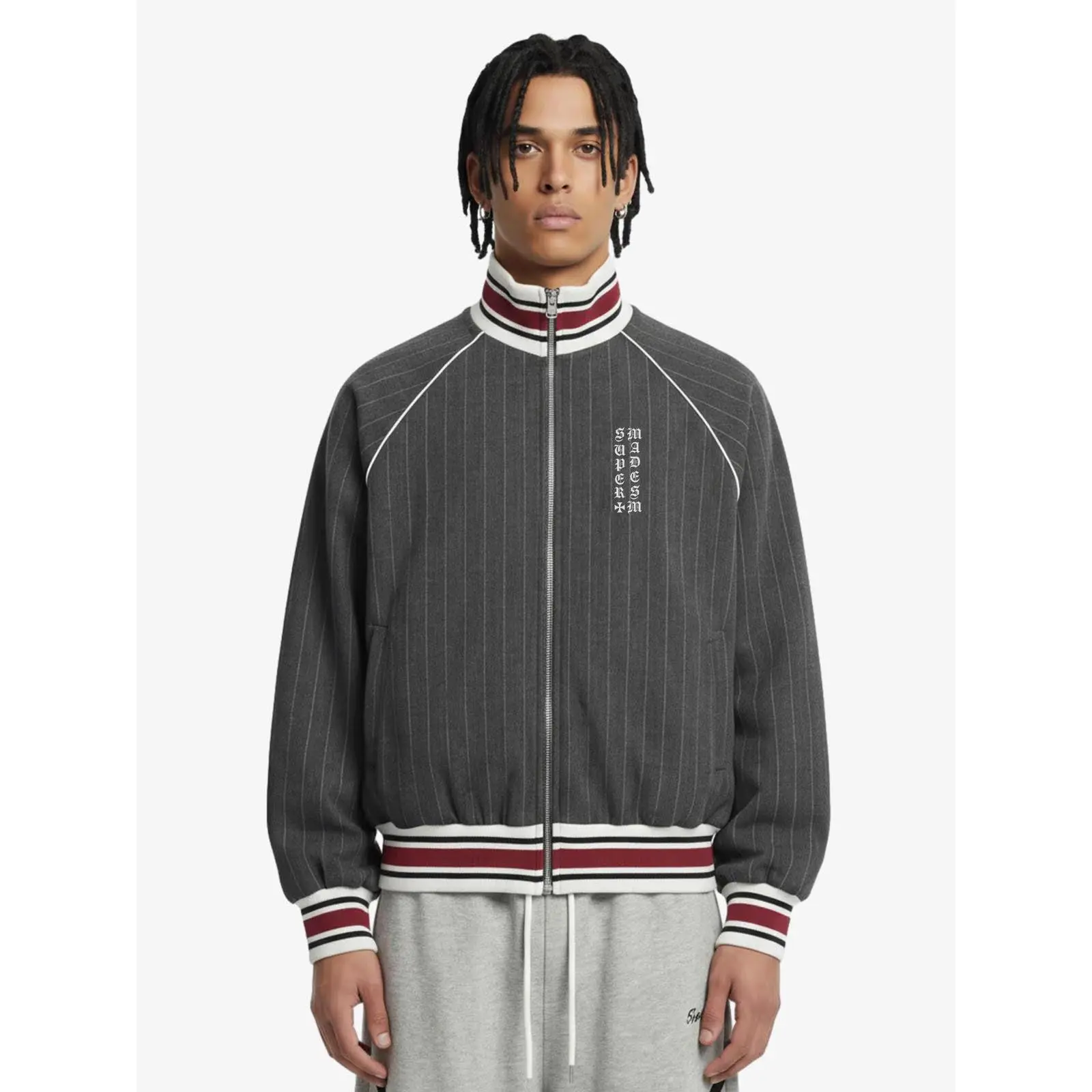 Thesupermade Pinstripe Vertical Embroidery Track Jacket
