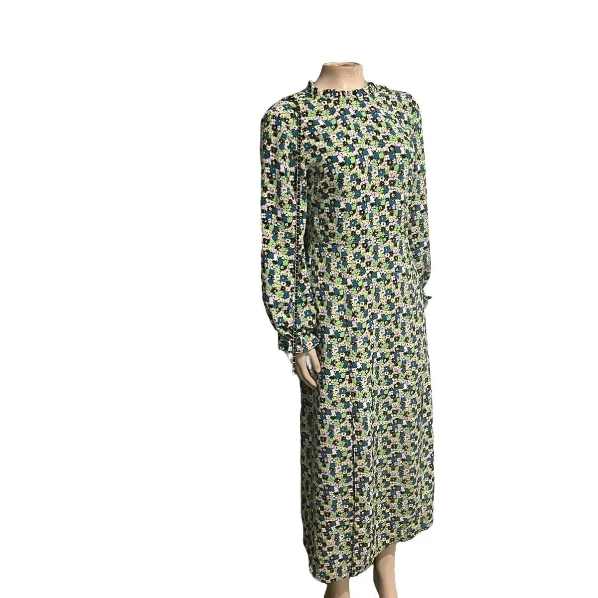 Topshop high neck midi dress in green floral Size 4