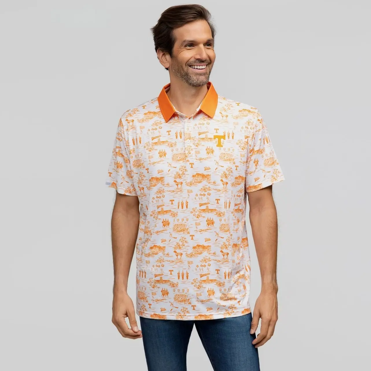 Tennessee Volunteers  Short Sleeve Tee, Casual Collared Shirt Boatyard Button-Up Shirt Toile Teddy Polo - White