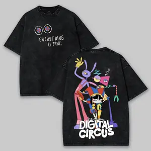 The Amazing Digital Circus Graphic Tee - Vintage Acid Wash Oversized Unisex Shirt | Everything Is Fine Merch for Fans, Premium Lightweight Cotton, Unique Streetwear Gift Idea