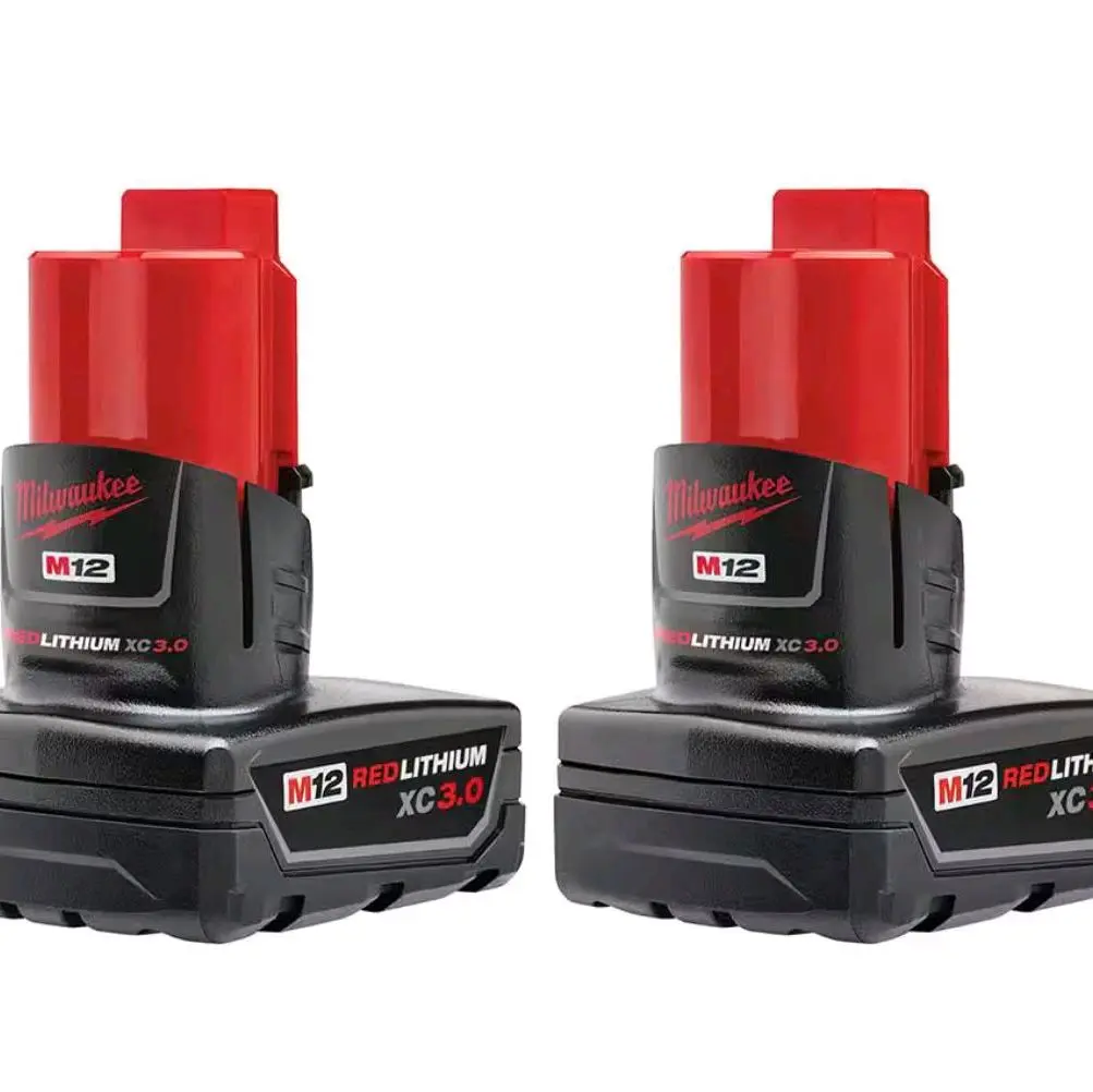 Milwaukee M12 Battery 3.0 Ah 2 Pack Red Lithium XC3.0 High Capacity Power Tools Essential Backup Power for Extended Use