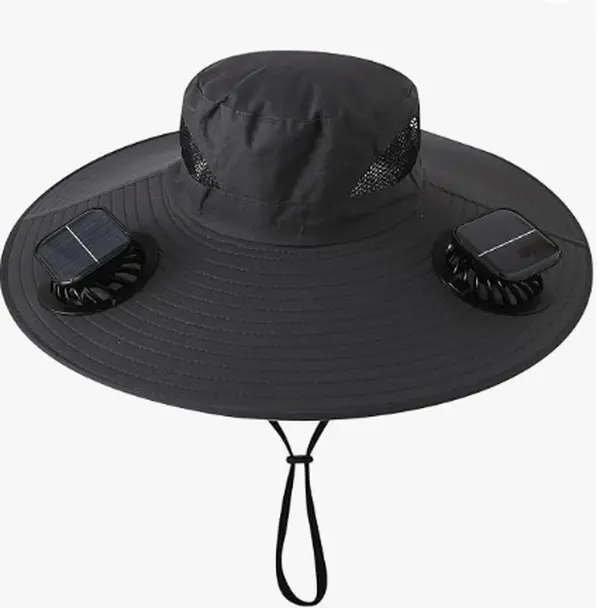 Berlune Sun Hat with 2 Solar Fan Wide Brim Fishing Bucket Hat USB & Solar for Men Women UPF 50+ Cooling for Fishing Beach