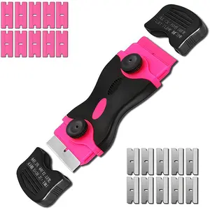 2-in-1 razor blade scraper set with 10 plastic blades and 10 metal blades, a versatile tool for glass, stovetop, sticker removal, paint, and gum cleaning
