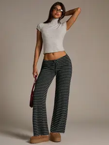 Y2K Vintage Aesthetic Low-Rise Striped Flare Pants - Comfortable Loungewear & Streetwear Bottom Womenswear