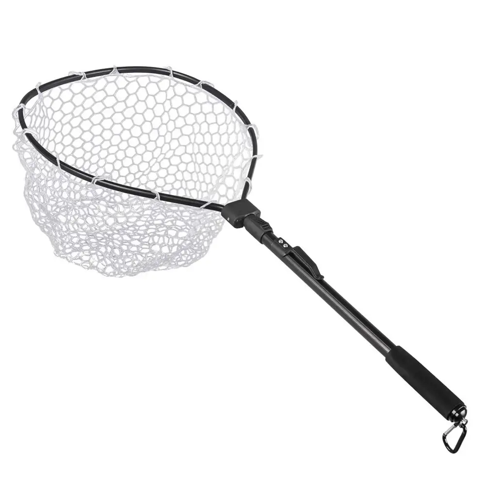 Kylebooker Collapsible Fishing Landing Net with Rubber Mesh and Lightweight Aluminum Pole, Portable Fly Fishing Accessories for Kayaking and Boating, Outdoor Fishing Supplies