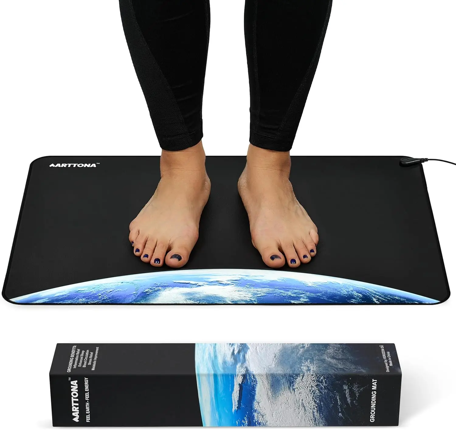 Grounding Mat for Daily Comfort & Balance - Grounding Mat for Feet, Desk, Bed & Floor - Durable, Eco-Friendly Material - 24X16 Inches Earthing Mat Includes 15Ft Grounding Cord ARTTONA