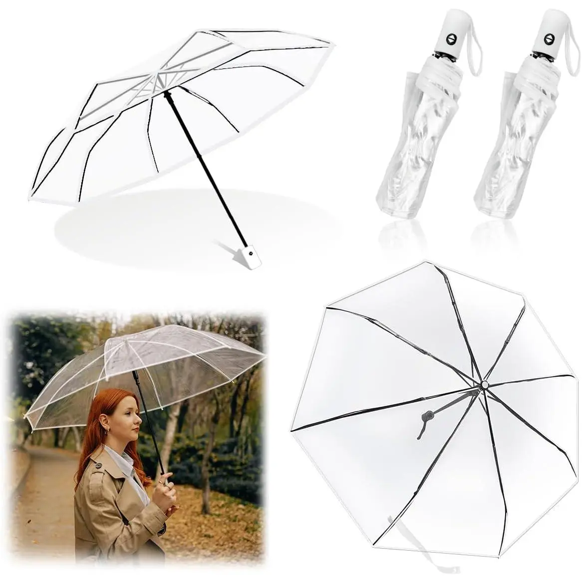 2-Pack Wedding Umbrellas Set - Lightweight Folding, Pop-On, Stylish Adult Umbrellas, 39.38 Inches, Perfect for Dates, Travel, Rain Protection (Great as a Gift)