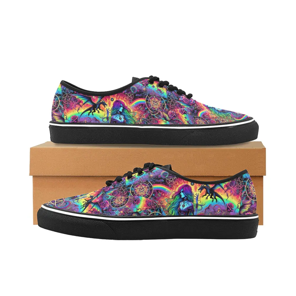 Trendy and Trippy Women's  Everyday Classic Rainbow Witch Gothic Occult Canvas Low Top Sneakers Print 2