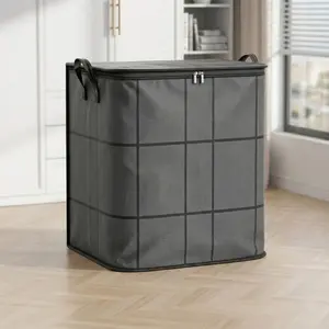 ✨ Dustproof Seasonal Storage | Foldable Clothes Storage Bag With Lid | Grey Grid Wardrobe Organizer Home Organizer Storage