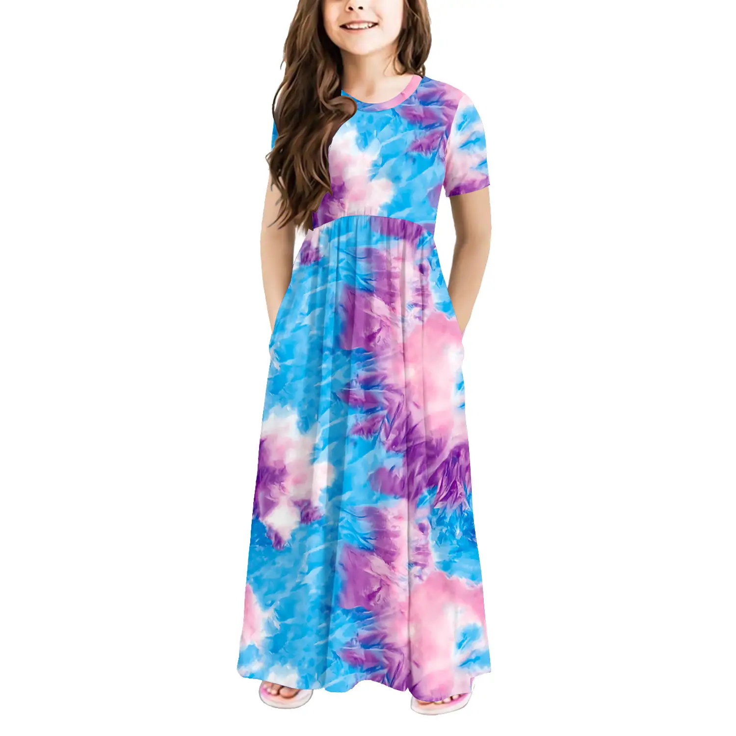 ONLYSHE Girls Casual Maxi Floral Dress Long Sleeve Holiday Dresses with Pockets