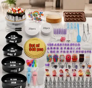 540pcs Cake Decorating Kit with 4 Springform Pans Rotating Turntable Baking Supplies Set for Beginners Baking & Cake Making Tools
