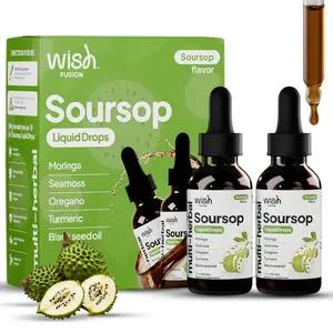 Wish Fusion Soursop Bitters Liquid Organic 10 in 1 Soursop Moringa Oregano Turmeric Black Seed Oil Drops Seamoss Ashwagandha Chlorophyll 2 Pack Soursop Liquid Drops Immune Support Detox Supplement