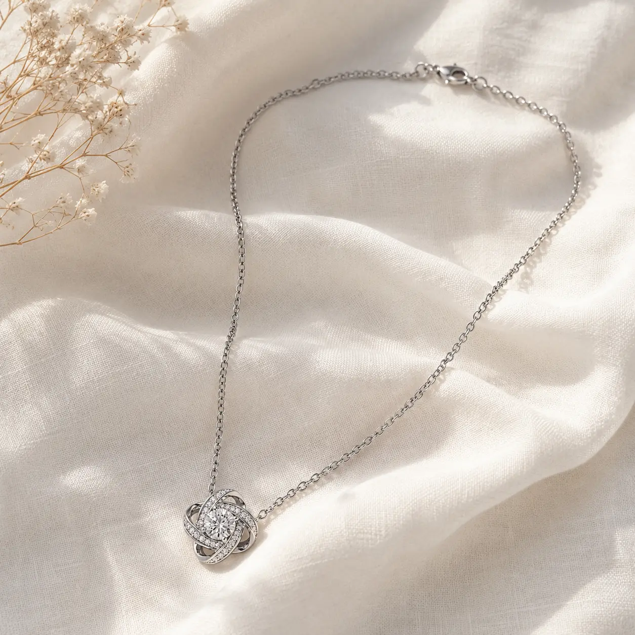 Clear Stone Interlocking Orbit Pendant Necklace, Sparkling Fashion Jewelry Gift for Women