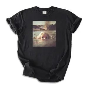 Men's Cotton Ribbed Garment Hem Distressed Funny Print Unisex Oversized Crew Neck T-Shirt & Sweatshirt, High-Quality Print, Casual Breathable Long-Sleeve Streetwear Top for Daily Wear 07091