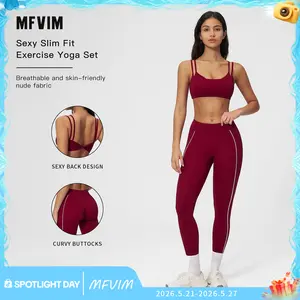 MFVIM women’s two-strap back-enhancing bra and high-waisted color-block long pants set—yoga workout gym outfit suitable for indoor and outdoor exercise