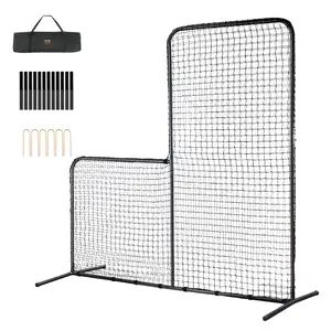 VEVOR L Screen Baseball for Batting Cage,  7x7 ft Baseball Softball Safety Screen, Body Protector Portable Batting Screen with Carry Bag & Ground Stakes, Heavy Duty Pitching Net for Pitchers Protection