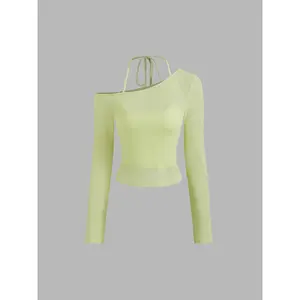 Cider Asymmetrical Neckline Top With Halter Crop Top Dealsforyou