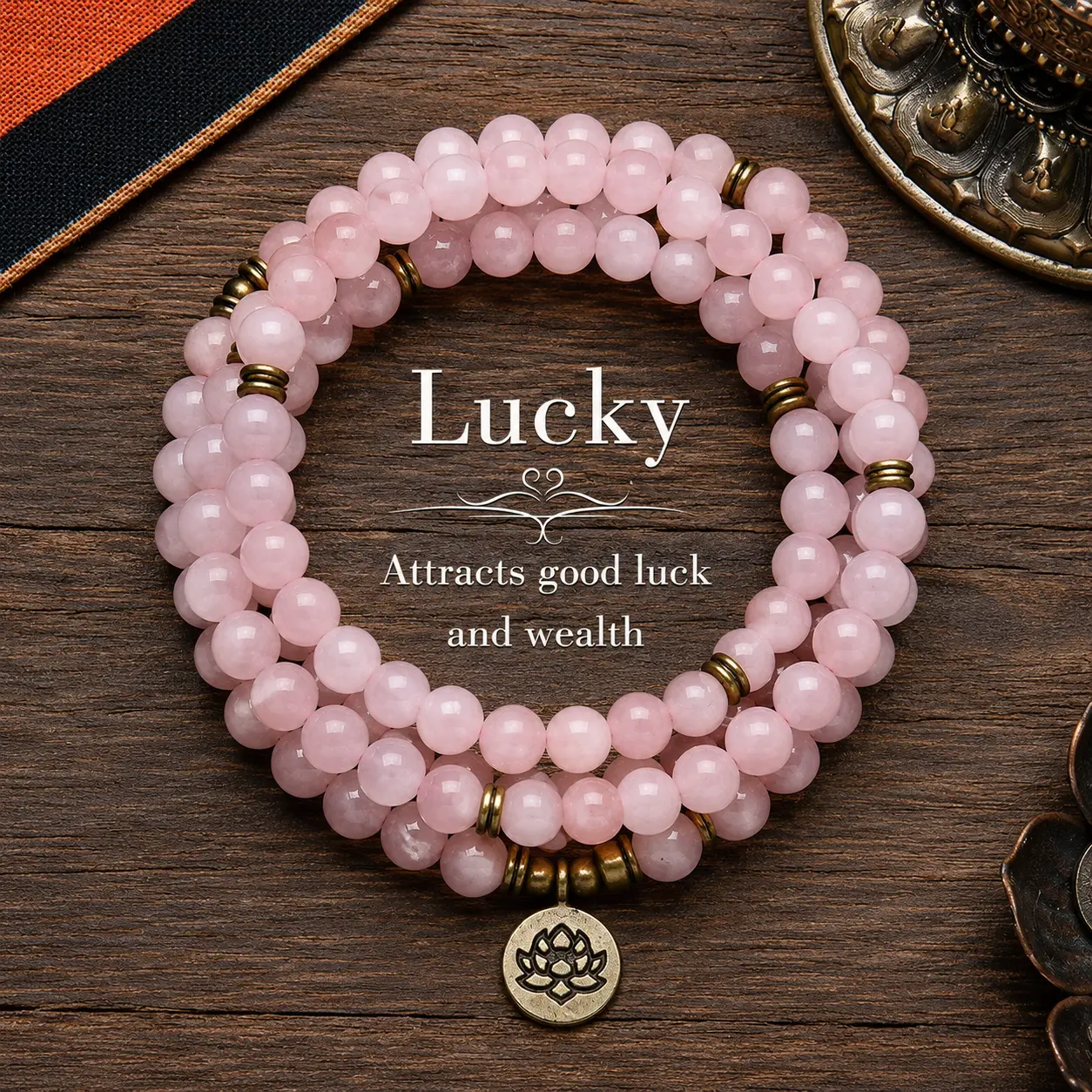 ARPURRAINA Lucky 8mm Crystal Rose Quartz Healing Stone108 Mala Beads Luck Necklace Long Beaded Wrap BraceletsGenuine Gemstone Mala Prayer Beads Lotus Buddha CharmYoga Meditation Necklace Jewelry Elegant with Lotus GiftRamadan Long Chain Sweater Chain summ