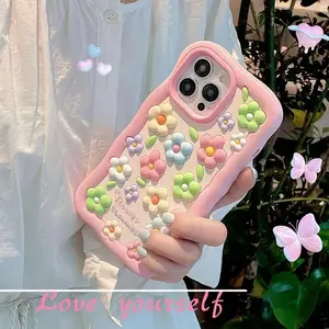 Cute Flower Soft Silicone 3D Case For iPhone 16 15 14 Pro Max Luxury Shockproof Pink Floral Phone Cover