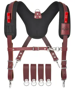 NUTUCH Heavy Duty Leather Work Suspender for Men with Pockets | Fully Adjustable Padded Suspender
