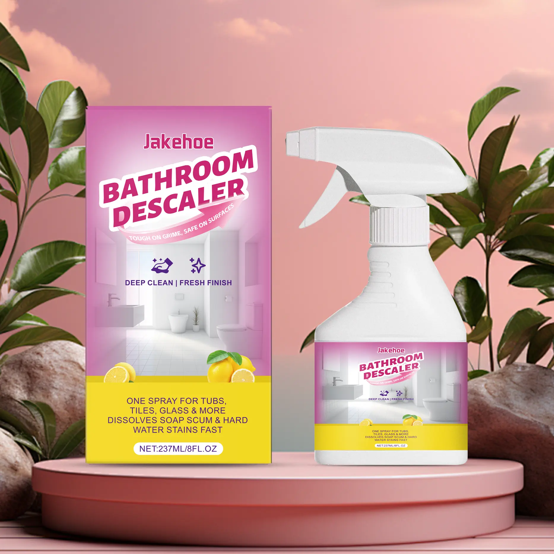 No-Scrub Bathroom Descaler - Deep Cleaning, Spray & Rinse, Effective Stain Removal, Erases Hard Water Stains in Minutes, Removes Limescale, Soap Scum, Rust & Mildew Stain Remover, Bathroom Cleaner Spray, Cleaning Products, Household Cleaning Products