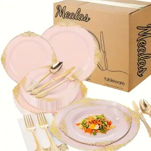 50-Piece Vintage Style Plates Set, Reusable Dinnerware Includes 10 Dessert Plates, Perfect for Home Parties, Christmas, Halloween, Dining Plate Set, Dinnerware Sets