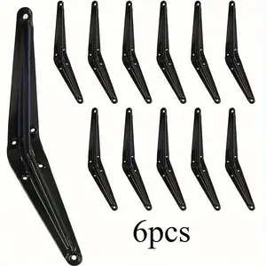 6pcs Heavy Duty 6-Inch Black Iron Metal Shelf Brackets, L-Shaped Wall Mount for DIY Floating Shelves, Decorative Corner Support with Pre-Drilled Holes for Easy Installation in Home, Garage, Kitchen, Floating Shelves for Wall, Wall Mounted Shelf