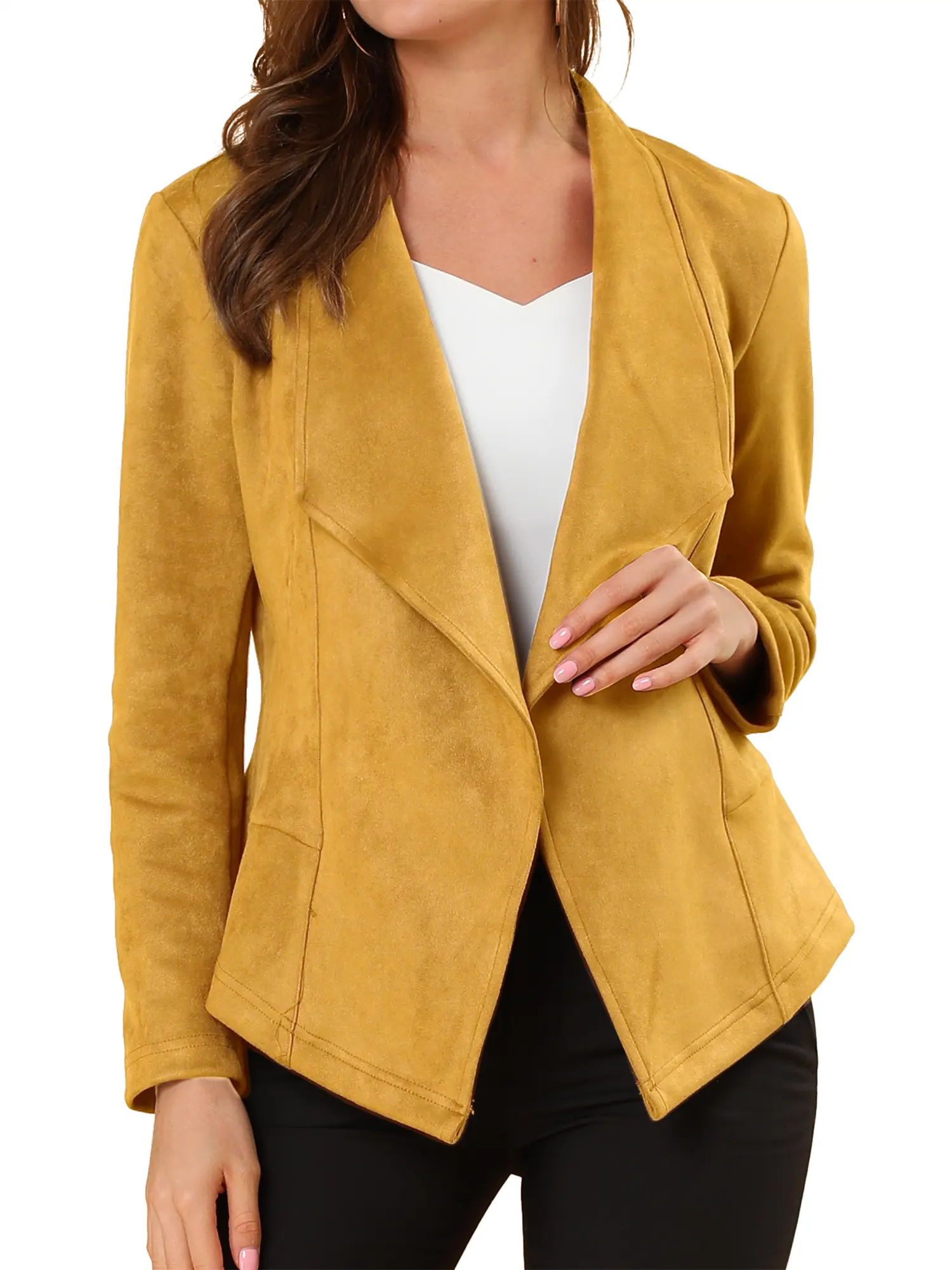 INSPIRE CHIC Women's Faux Suede Jacket Open Front Lapel Draped Outwear Jacket Blazer