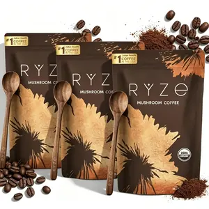 RYZE SUPERFOODS 2 Pack Mushroom Coffee Dark Roast, 6 Adaptogenic Mushrooms & Prebiotic Blend, Instant Coffee Supports Energy, Focus, Digestion & Immunity, Lions Mane & Turkey Tail, 30 Servings
